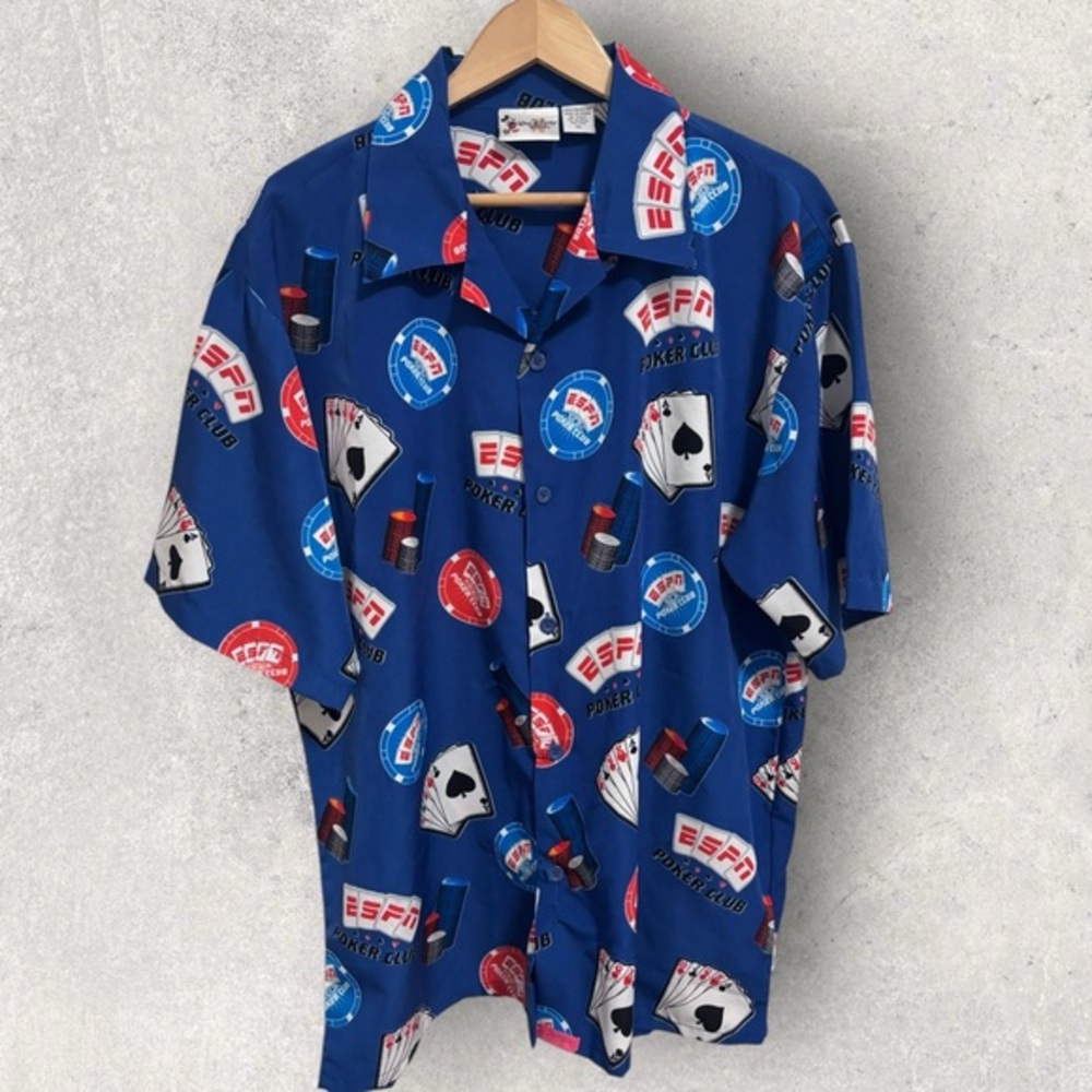 Walt Disney world ESPN poker club button up shirt